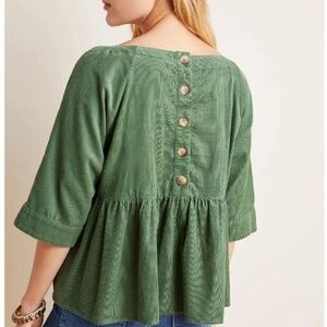 Anthropologie x Maeve Maria Corduroy Babydoll Top Mossy green Cotton Viscose L